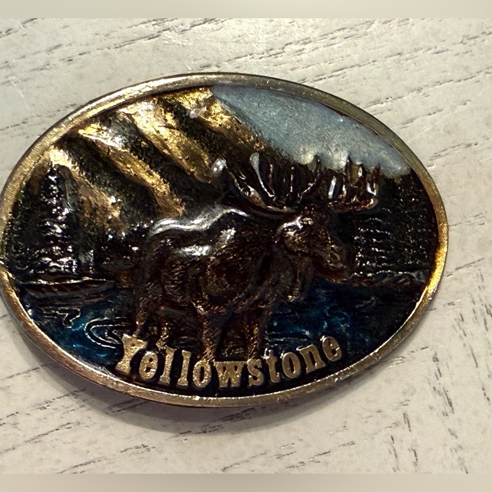 Vintage Yellowstone National Park Moose Brass Belt Buckle
